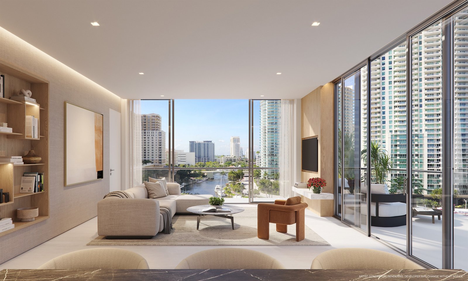 Sixth and Rio living room with New River views